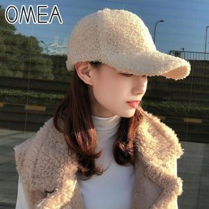 Omea Lambs Wool Baseball Hat Women Curly Teddy Hair Snapback Cap Różowe czapki Regulowane czapkę zimową czapkę elegancką modę L305B