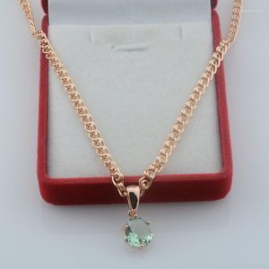 Colares com Pingente FJ Feminino 585 Ouro Rosa Colar de Pedra Verde Claro