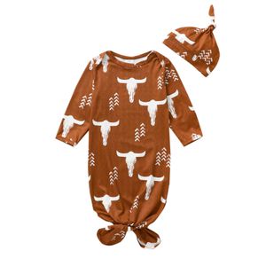 Sleeping Bags 0-3M Infant Baby Girls Boys Bag Cow Head Print Long Sleeve Swaddle Wrap Knotted Blankets and Hat Outfit