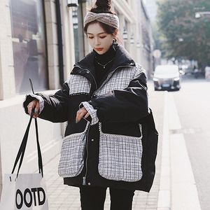 Kvinnors dike rockar mode skarvad varm förtjockad bomull vadderad jacka ytterkläder parkas 2023 vinter kvinnor koreansk stil lös casual päl