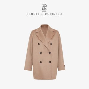 Women Woolen Coats Brunello Cashmere Double Breasted Cucinelli Brown Long Sleeved Fashion Casual Coat Jacket