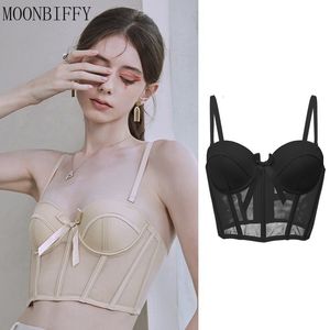 Reggiseni Reggiseno Sexy Reggiseno a rete Scava fuori Gilet Forma Mezza tazza Pizzo morbido Bralette Antisag Push Up Bow Addensare Intimo donna 230613