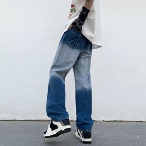 Herr jeans 2023 koreanska mode baggy kpop y2k byxor män kläder retro tvättade blå rak casual denim byxor vetenskaper homme