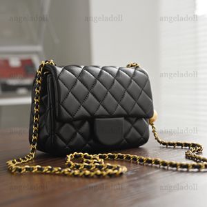 2024 Mini Square Pearl Crush Bags, Rechteck -Klappen -Ballbeutel für Frauen, luxuriöser schwarzer Lambleder gesteppt Crossbody -Geldbörse