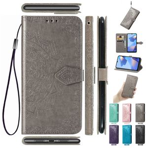 Handphone plånbokfodral för A1 A1K A3S A5 A5S A7 A9 PU-läderskydd Datura Flowers Anti-SKID Surface Handband