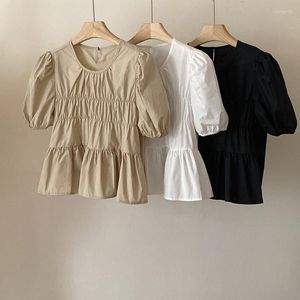 Womens Blouses Women Loose Bubble Sleeve Small Shirt Female Summer Thirteen Lines Do Not Pick The Age Of Short-sleeved Tops