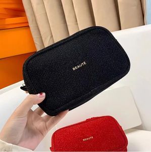 Blingbling Black Red Fabric Zipper Elegant Beauty Cosmetic Fashion Makeup Organizer Bag Toiletry Case VIP gift with Gift Box