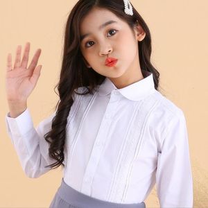 Kids Shirts Spring Autumn Baby Toddler Teenage Girls White Blouse Long Sleeve School Uniform Girl Cotton Shirt Kids Tops 6 8 10 12 14 Years 230613