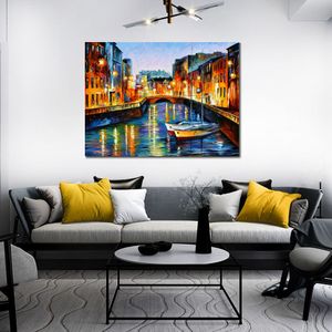 Hög kvalitet Canvas Art Evening River St. Petersburg Handgjorda oljemålningar Urban Streets Modern Wall Decor