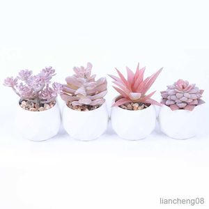 Planters Pots Pink Artificial Succulents Plants With Pot For Home Garden Decoration Flower Planta Artificial Accessories R230614