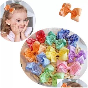 Haarschmuck 2022 Neue 30 Stück / 3,1 Zoll Gingham-Band-Bogen-Clips oder elastische Gummi-Plaid-Bögen für Baby-Mädchen-Drop-Lieferung Kinder Mater DHDP8