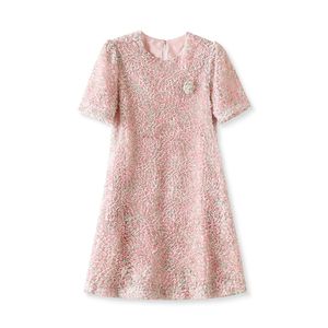 2023 Summer Pink Contrast Color Dress Short Sleeve Round Neck Short Casual Dresses W3L040211