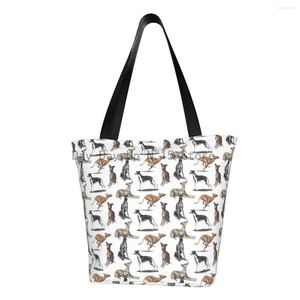 Einkaufstaschen The Whippet Grocery Bedruckte Canvas Shopper Tote Umhängetasche Große Kapazität Langlebige Handtasche mit Windhund und Windhund