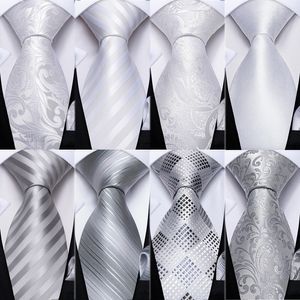 Cravatte DiBanGu Designer White Grey Sliver Cravatte da uomo Hanky Gemelli Set cravatte in seta per uomo Wedding Party Business Mens Tie 230613