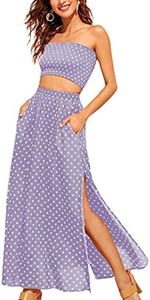 Designer New Women's 2 Piece Outfit Polka Dots Crop Top e Women's Two Piece Pants Long Skirt Set con Pocket Purple