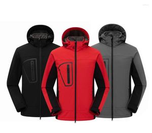 Jaktjackor mäns utomhus mjuk skal fleece fodrad sport huva jacka kappa andas vandring camping golf outwear