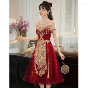 Ethnic Clothing Chinese Traditional Dress Red Wedding Bride Toast Lace Tassel Embroidery Decoration Xiuhe Improved Style Cheongsam