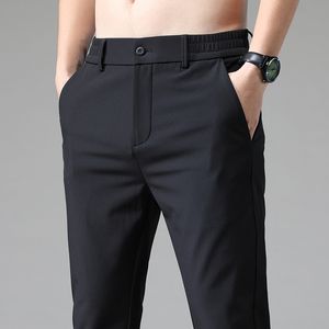 Mens Pants Autumn Stretch Korean Casual Slim Fit Elastic Waist Jogger Business Classic Trousers Male Black Gray Blue 2838 230614