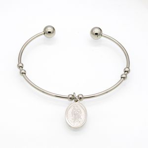 Circular Oval Hanging Tag Jesus Bracelet Design Half Round Titanium Steel Unisex Bracelet Open Bracelet