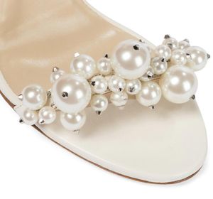 Summer Sacaria Dress Wedding Shoes Pearl-Embellished Satin Platform Sandals Elegant Women White Bride Pearls High Heels Ladies Pumps Heel shoe77