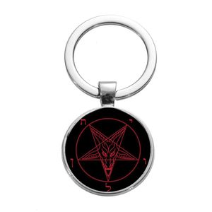 Keychains Lanyards Retro Red Goat Pentagram Metal Keychain Gothic Style Inverted Crystal Sier Plated Satanism Llaveros Drop Delive Dhw1I