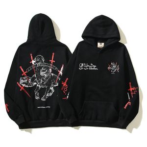 Siyah Sweatshirts Hoodies Erkekler Hip Hop Baskı Pullover Yüce Hoodi büyük boyutlu yüksek sokak kazakları 23fw