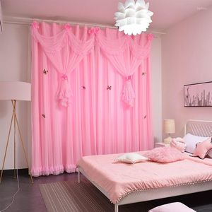 Tende per tende per camera da letto Blackout Princess Kids Girls Double Layer Pink Lace Window Living Room Wedding