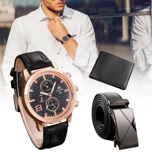 Carteiras masculinas relógio carteira cinto conjunto presente masculino para aniversário do dia dos pais 3 pçs/conjunto pai namorado casual quartzo sal99