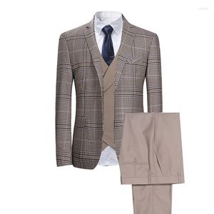 Men's Suits Men's Business Plaid Check Tuxedos Casual 3 Piece High Quality Jacket Vest Pant For Wedding Party