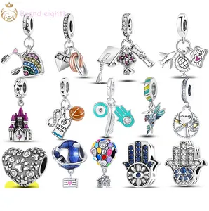 Pandora Charms için Gümüş Boncuklar Bilezik Renk Lady Bulu Boncukluk Boncuklar Cz Küçük Kız Boy Seyahat Charm