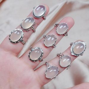 Wedding Rings 1pc Reiki Natural Crystal Stone For Women Engagement Silver Color Adjustable White Agates Quartz Finger Ring Bands