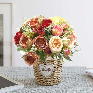 Fiori secchi Rose di seta Ortensia Bouquet da sposa artificiale per accessori decorativi per la casa Album di ghirlande natalizie