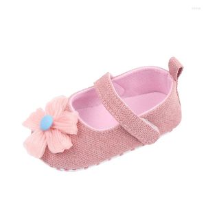 Primeiro Walkers Listenwind Baby Girls Premium Flats Sola de Borracha Flor Infantil Couro PU Walker Crib Shoe (A-Gray 0-6 Meses)