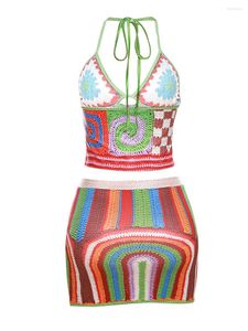 İki parçalı elbise bayan y2k 2 etek setleri seksi çıkıyor mahsul üstleri bodycon mini yaz kıyafeti (c-multi-color l)