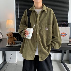 Mens Casual Shirts Privathinker Corduroy Long Sleeve Autumn Korean Shirt Unisex Fashion Oversize Printed Clothing 230614