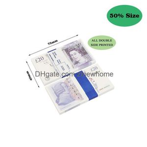 Altre forniture per feste festive Soldi realistici per oggetti di scena British Paper Pound Eu Copy 100Pcs Pack Nightclub Movie Banconota falsa per Mo Dh1A0