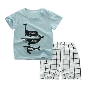 Sommar ny kort ärm shorts ren bomull barn slitage flickors t-shirt set 2023 kostymer