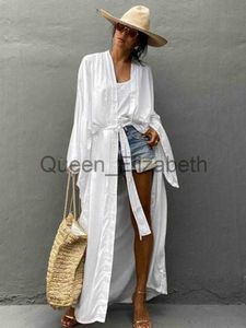 Casual Dresses Solid Beach Cover Up Women Self Belted Wrap Kimono Dress Swimsuit 2022 New Robe Summer Beachwear Factory Supply J230614