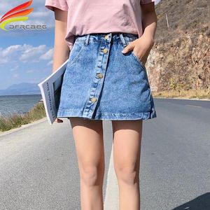 Kjolar streetwear denim kort vår sommar 2023 enstaka knappar fickor en linjekjol kvinnor hög midja jean skort