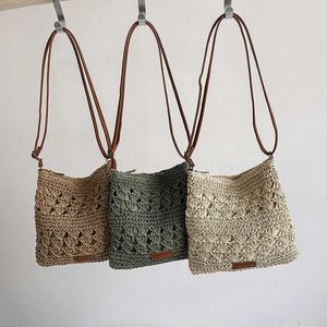 Bolsas de praia femininas novas bolsas tecidas feitas à mão estilo lazer férias moda floresta bolso de papel ombro oblíquo