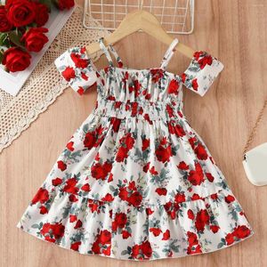 Mädchen Kleider Kleinkind Mädchen Sommer Kurzarm Hosenträger Kleid Blume Urlaub Stil Druck Prinzessin Größe 12 Outfits 4t