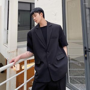 Mäns kostymer 2023 Summer Korean Style unik tre fjärdedels ärm design kostym män avslappnad lös solid färg coola blazrar för M-XL