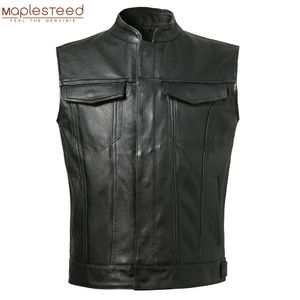 Men's Vests Classical Motorcycle Biker Leather Vest Men Genuine Leather Sleeveless Jackets 100% REAL CowhideSheepskin Asian Size S-6XL M232 230613