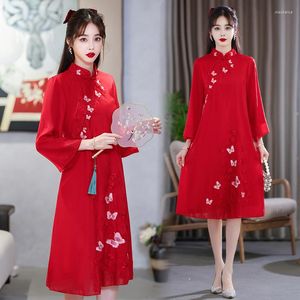 Roupas étnicas outono 2023 vestido Qipao para mulheres chinês tradicional bordado cheongsam tamanho grande 4GG