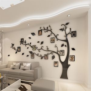 3D Acryl Baum Foto Rahmen Wand Aufkleber Kristall Spiegel Aufkleber Paste Auf TV Hintergrund Wand DIY Familie Foto Rahmen Wand dekor