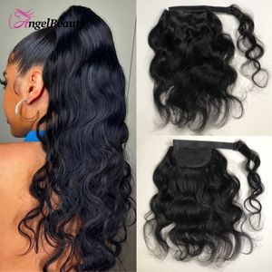 Human Wrap Around Body Wave Ponytail Extension Remy Ponytails Clip in Hair Extensions For Women Natural Color 230613