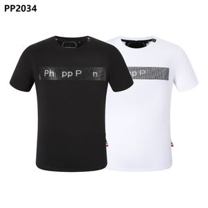 Phillip Plain Summer Men's skull Rhinestone T-shirt Beads Fashion Designer Men's T-shirt Top qp Letter Embroidery Men's Women's Clothing Short Sleeve T-shirt 2034