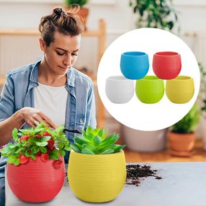 Planters POTS Colorful Round Plastic Flower Pots Home Office Decor Planter Creative Flower Pot R230614