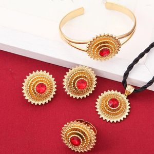 Halsband örhängen set est stor storlek 3 cm korsa strass etiopisk habesha afrikansk brud för kvinnor