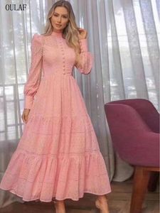 Basic Casual Dresses OULAF Elegant Chic Solid Maxi Long Midi dress For Women Hollow Out Slim Dresses With Belt Boho Style Women's Clothes ZA 230614